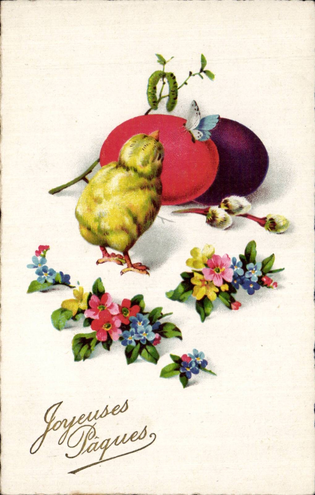 Festivals - Wishes - Holiday - Easter - Easter - Ostern - chicks and butterfly - CPA