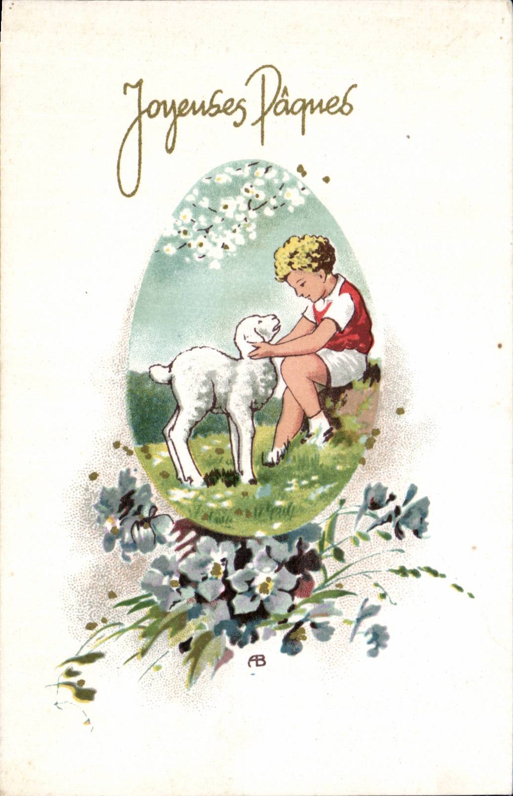 Festivals - Wishes - Holiday - Easter - Easter - Ostern - child and Lamb - CPA