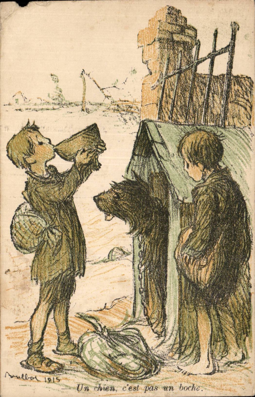 CPA Fantaisie Children a dog N is not german Illustrateur