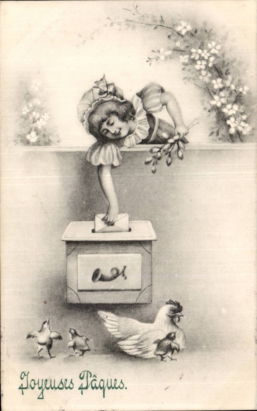 CPA Fantaisie Enfant Poule Joyeuses Paques Easter