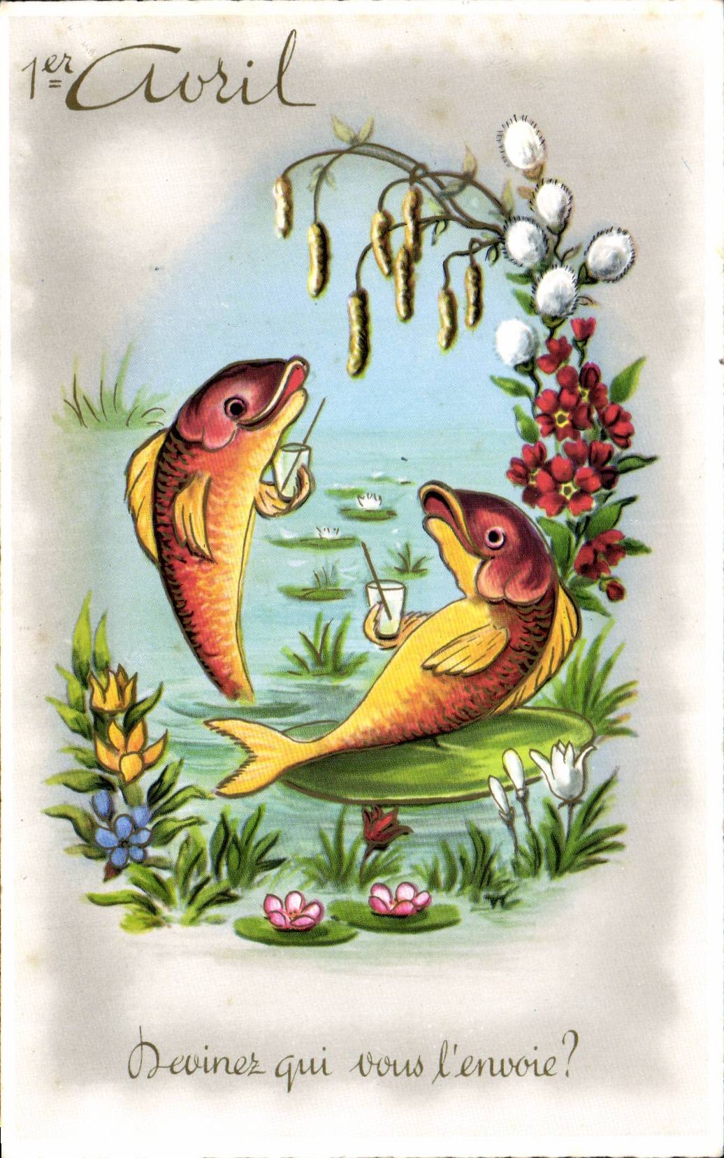 CPA Fantaisie Poisson 1er avril Paques Easter