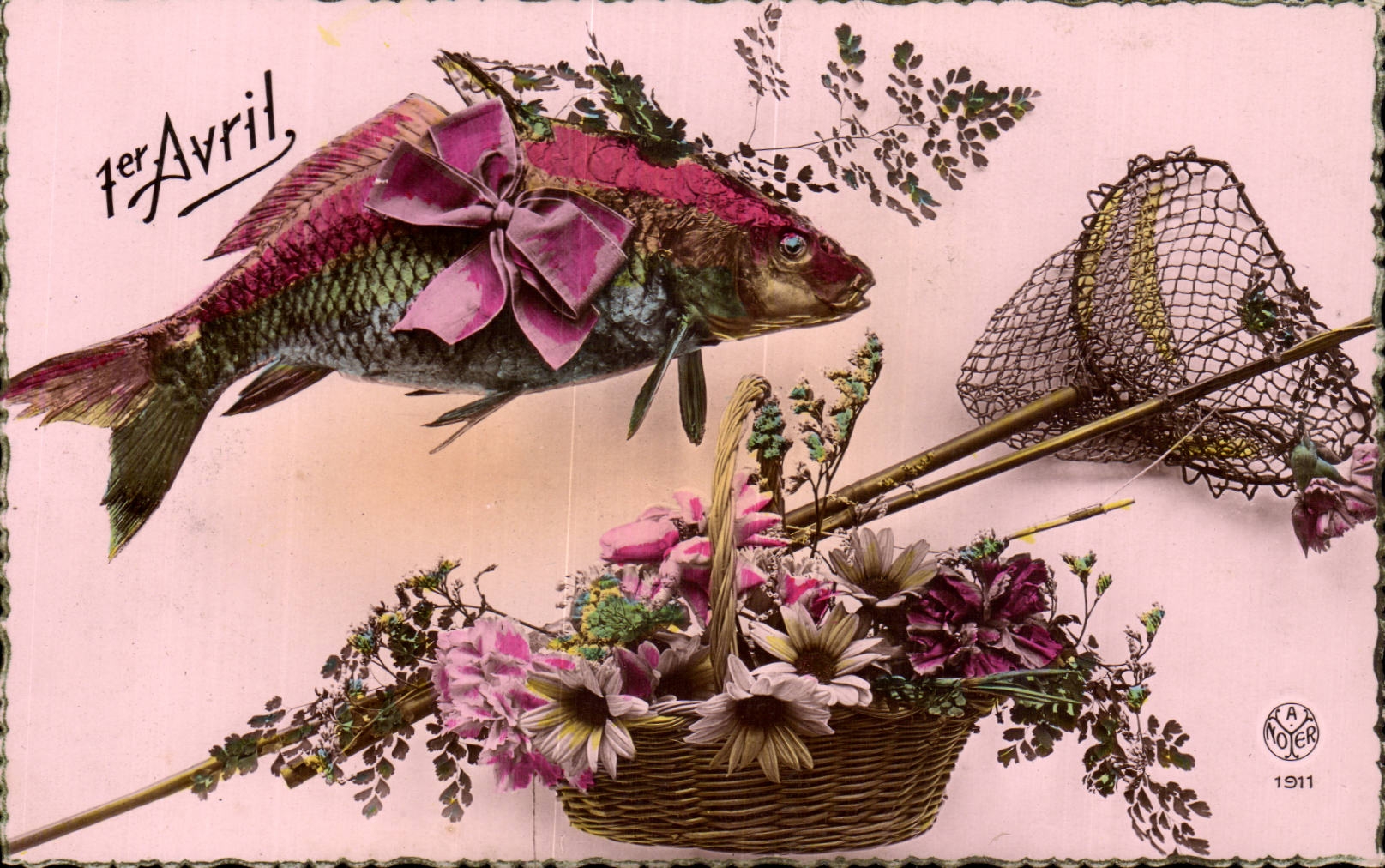 CPA Fantaisie Poisson 1er avril Peche Paques Easter