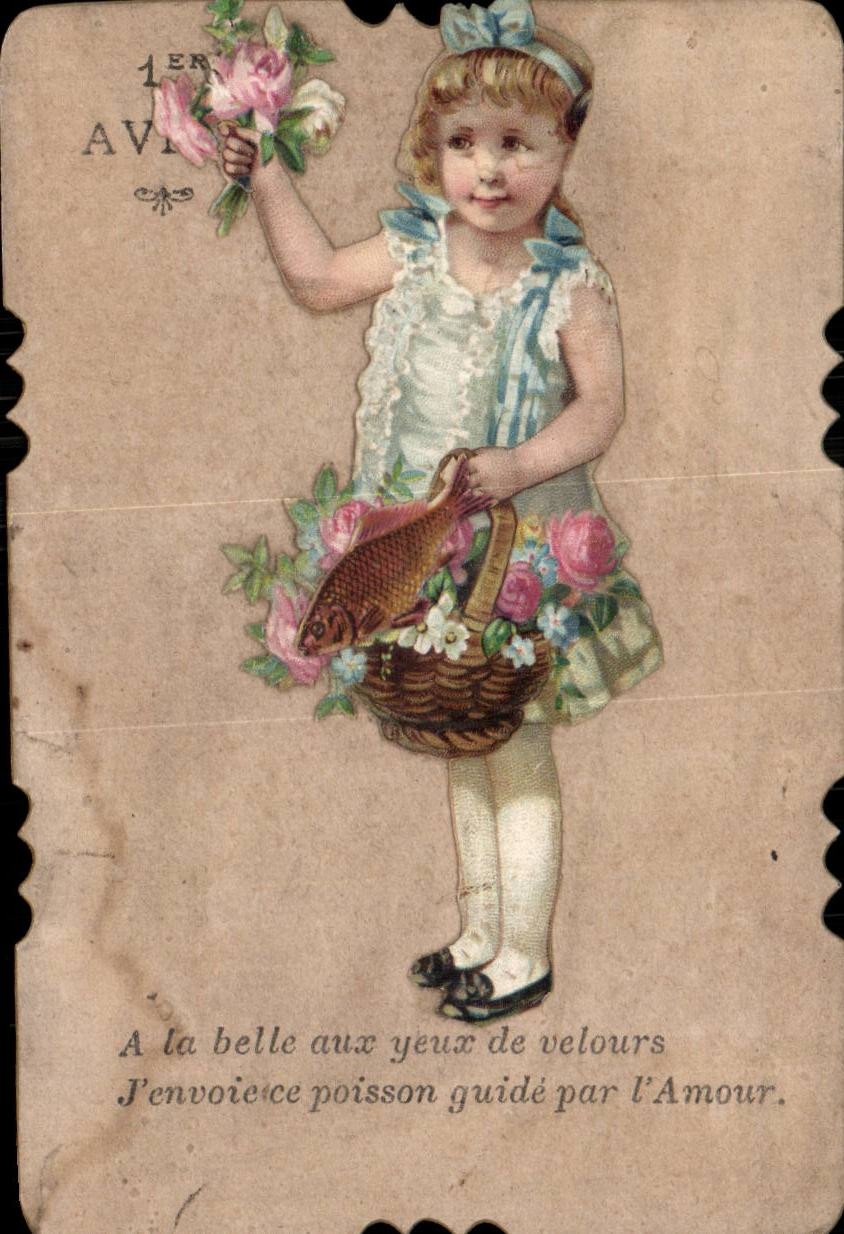 CPA Fantaisie Enfant poisson 1er Avril Paques Easter