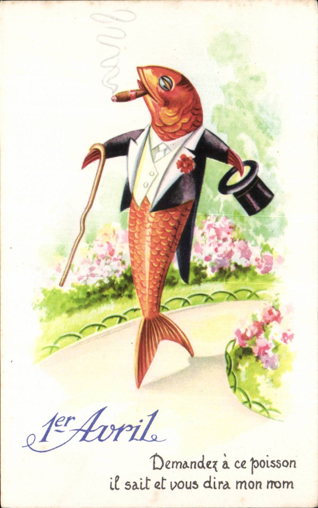 CPA Fantaisie Chat Poisson 1er Avril Paques Easter