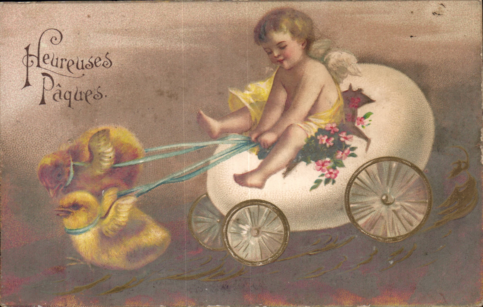 CPA Fantaisie Poussins Enfant Ange Angel 1er Avril Paques Easter