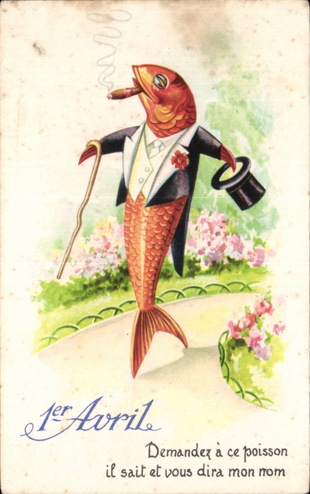 CPA Fantaisie Poisson Peche 1er Avril Paques Easter