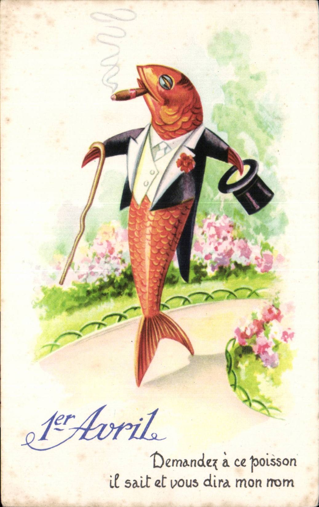 CPA Fantaisie Poisson Peche 1er Avril Paques Easter