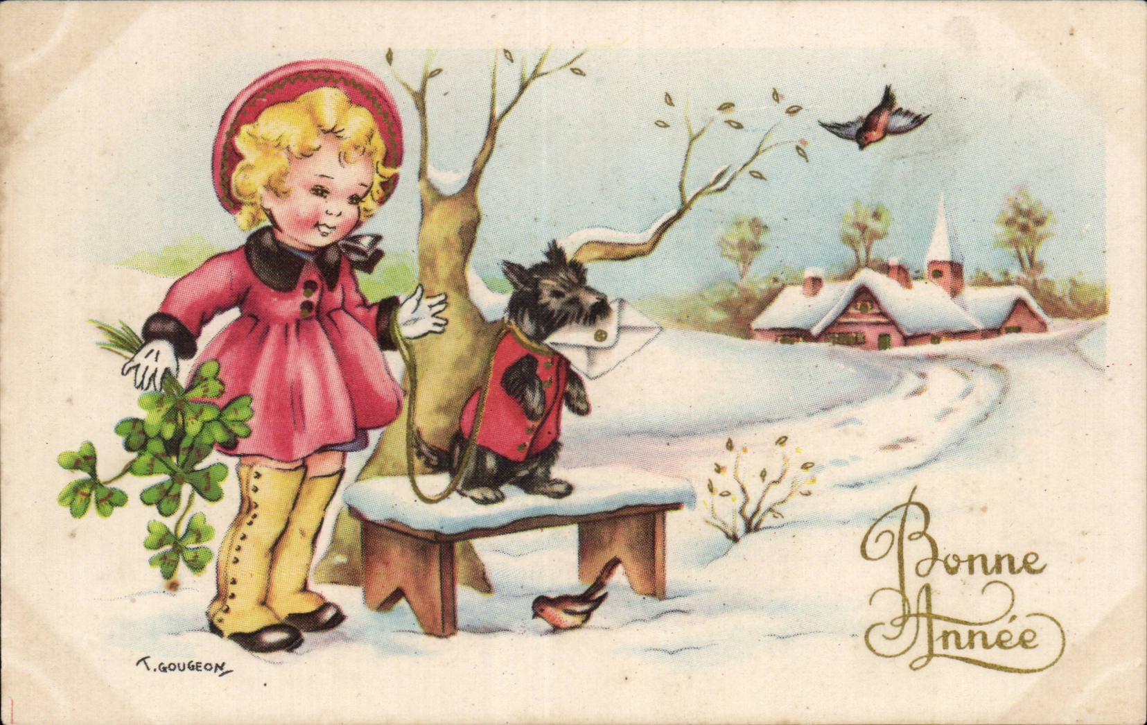 CPA Fantaisie Chein Child Snows Happy New Year