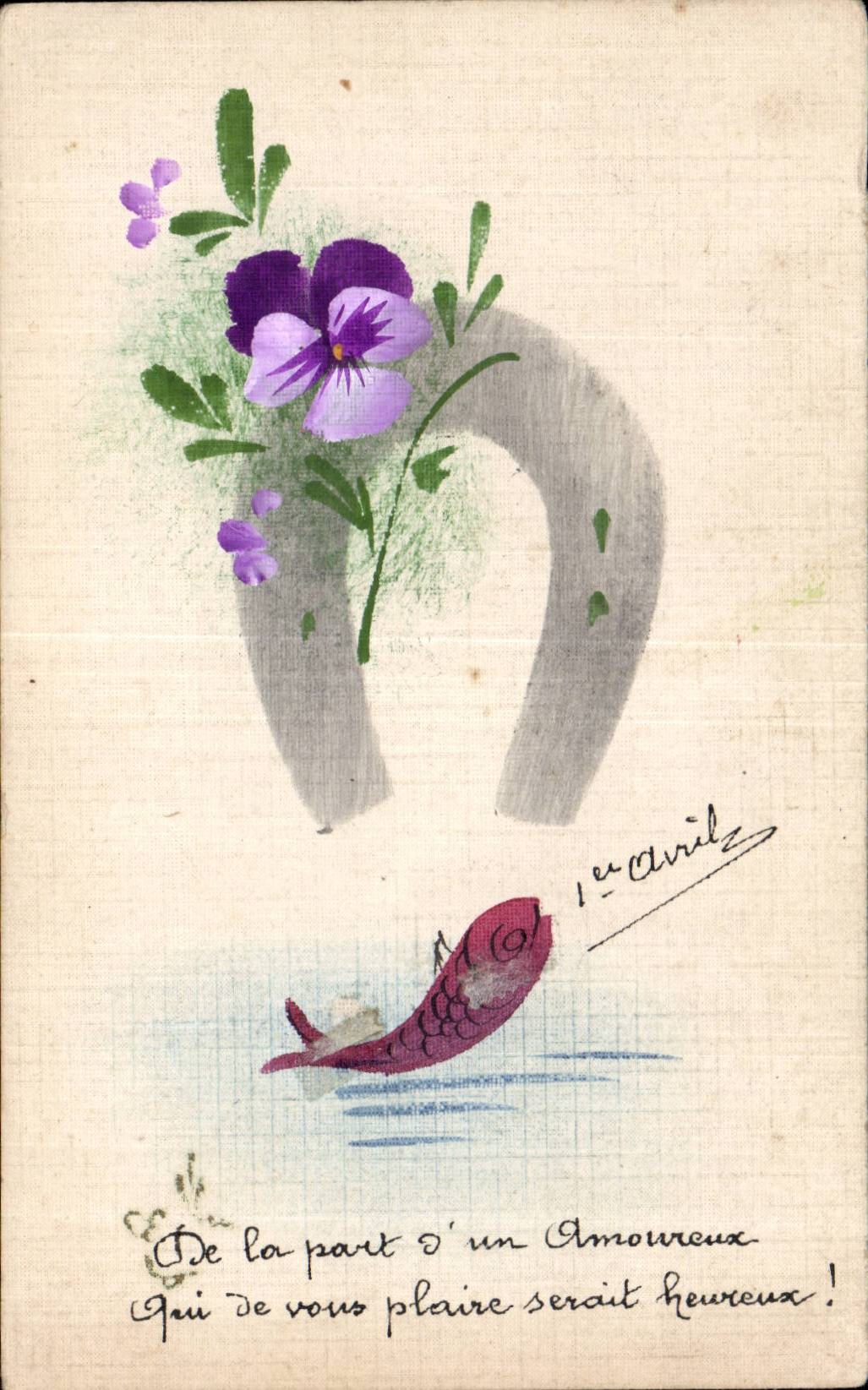 Festivals - Wishes - Poisson April - April Fool - fish and horseshoe - CPA