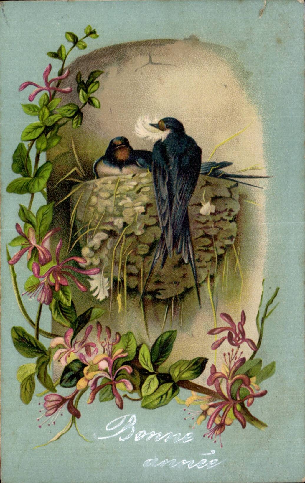 Festivals - Wishes - Good Anne - New Year - Birds and nest Swallows - CPA