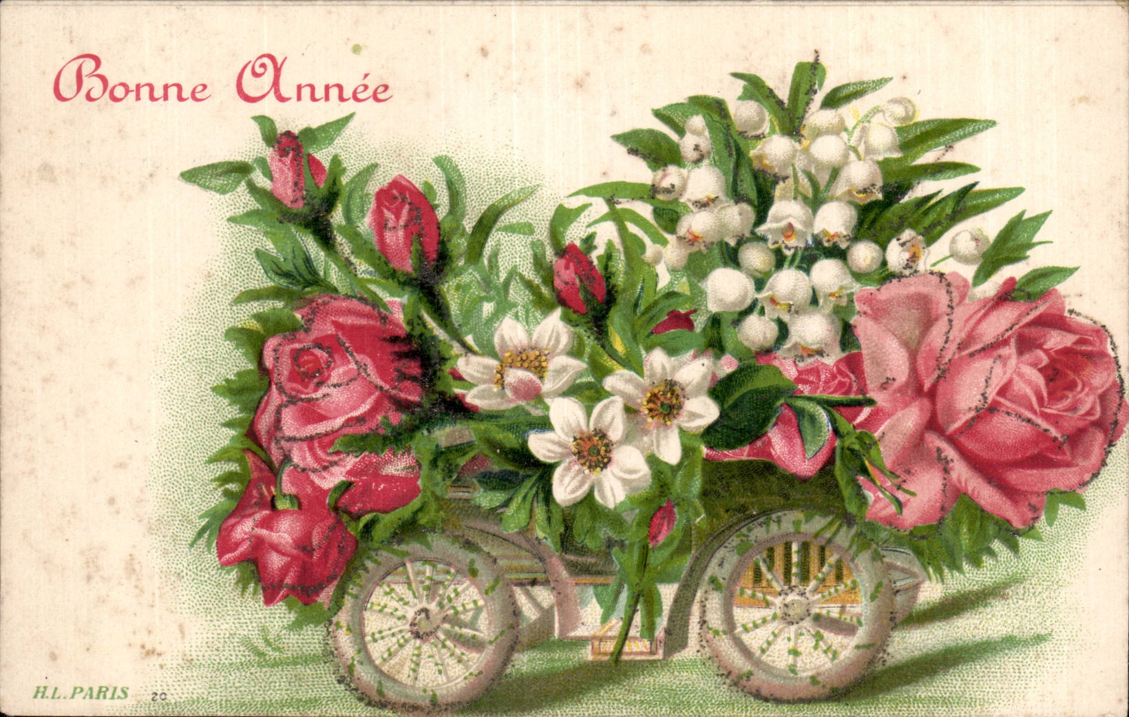 Festivals - Wishes - Happy New Year - in wheelbarrow - CPA