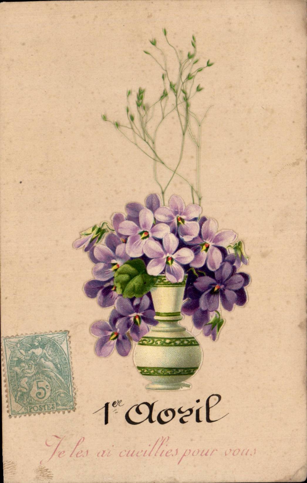 Fleurs 1 Avril - April Fool - CPA 