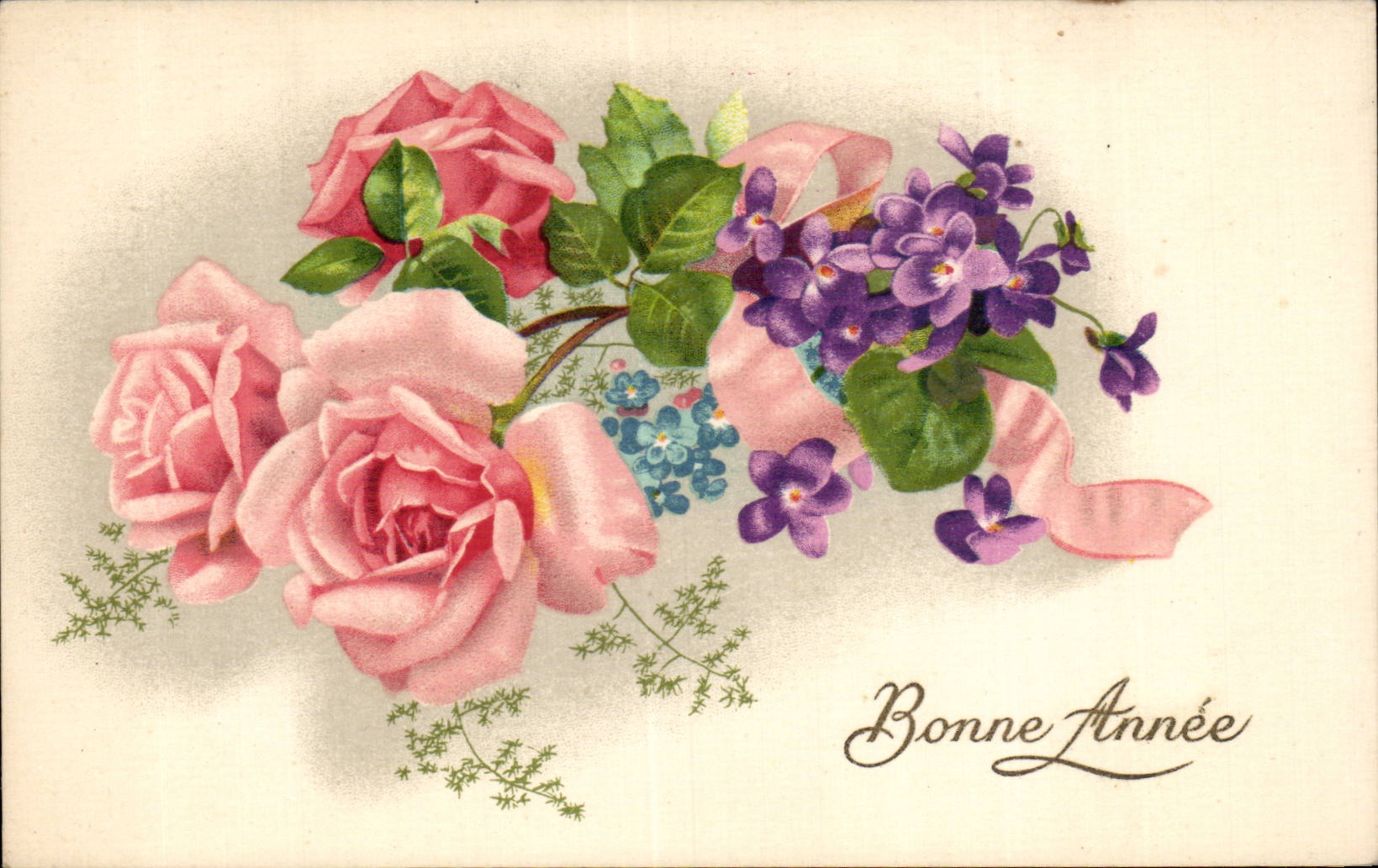 La fantasia de CPA florece rosas de la Feliz Ano Nuevo