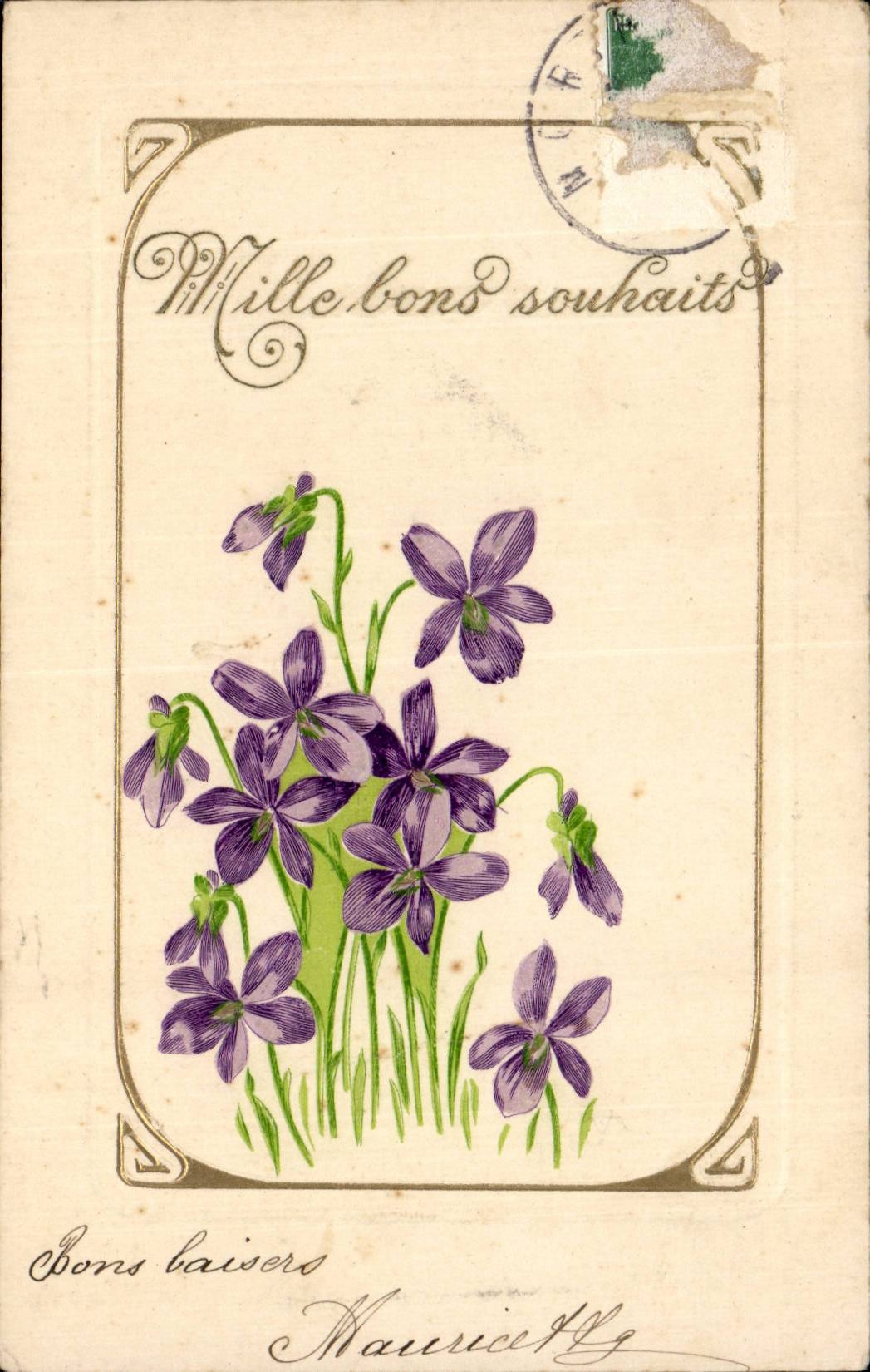 Fleurs violette - violet - Mille Bons Souhaits - CPA 