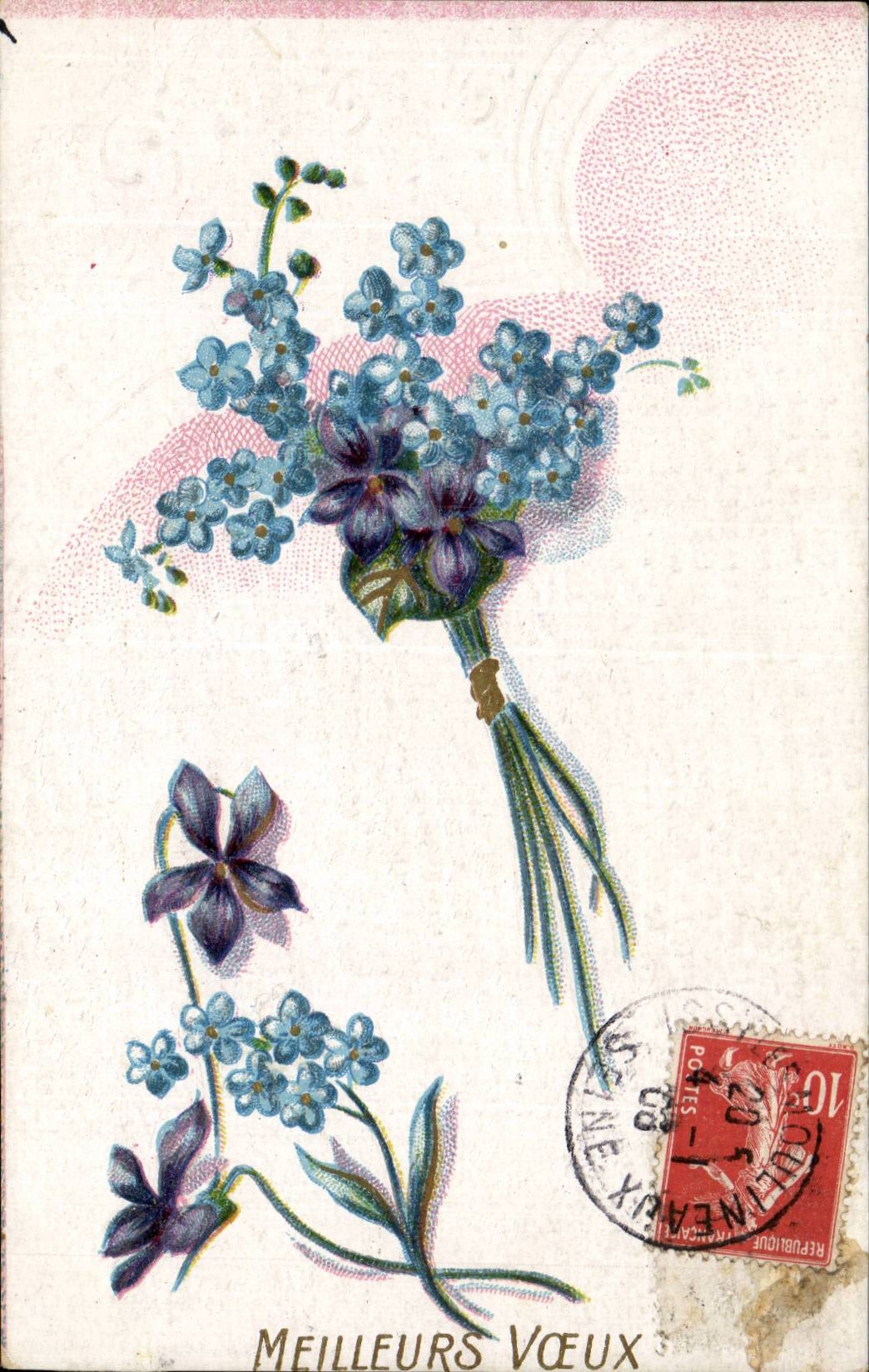 Fleurs violette - violet - CPA 