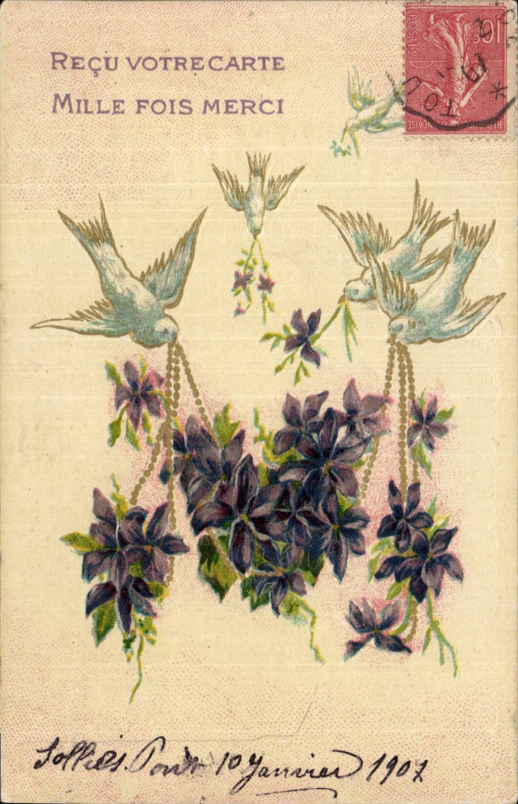 Fleurs Violette - Violet - Mille Fois Merci Colombe - CPA 