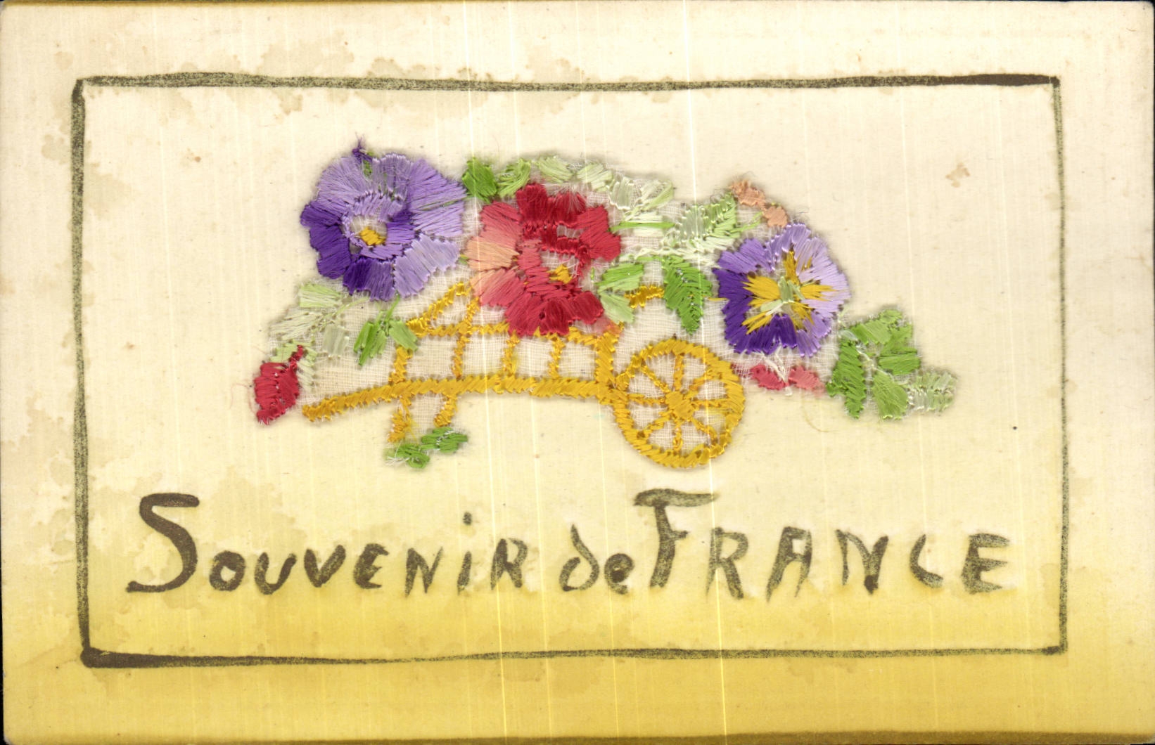 CPA Fantaisie Carte avec dentelle Souvenir de France Fleurs