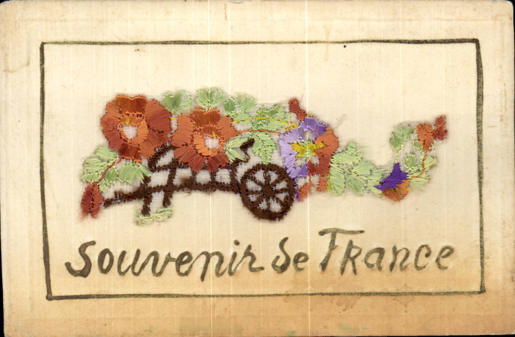 CPA Fantaisie Carte avec dentelle Souvenir de France Fleurs