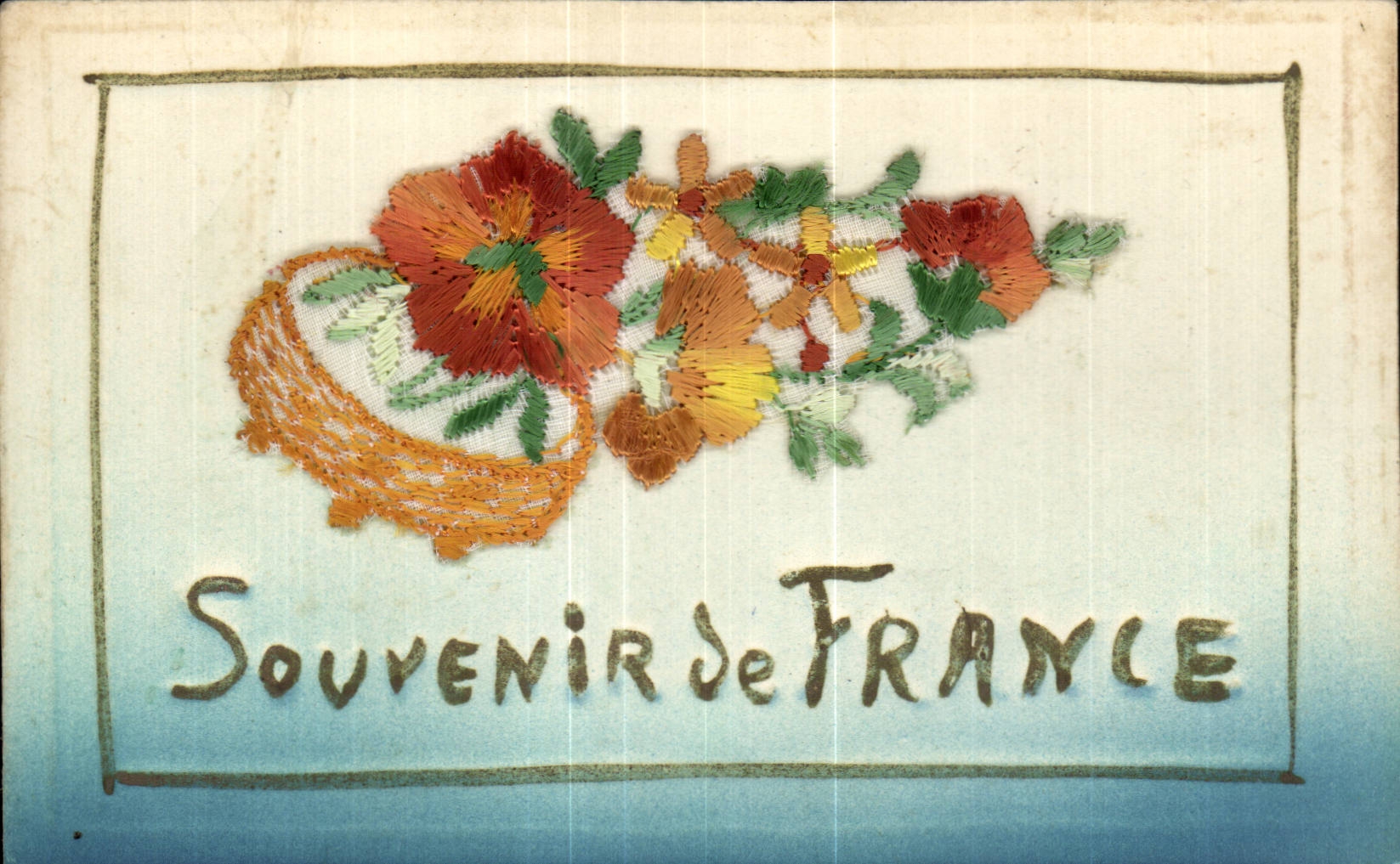 CPA Fantaisie Carte avec dentelle Souvenir de France Fleurs