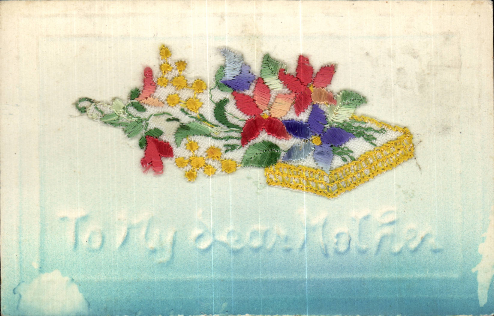CPA Fantaisie Decor brode Fleurs To my dear mother 