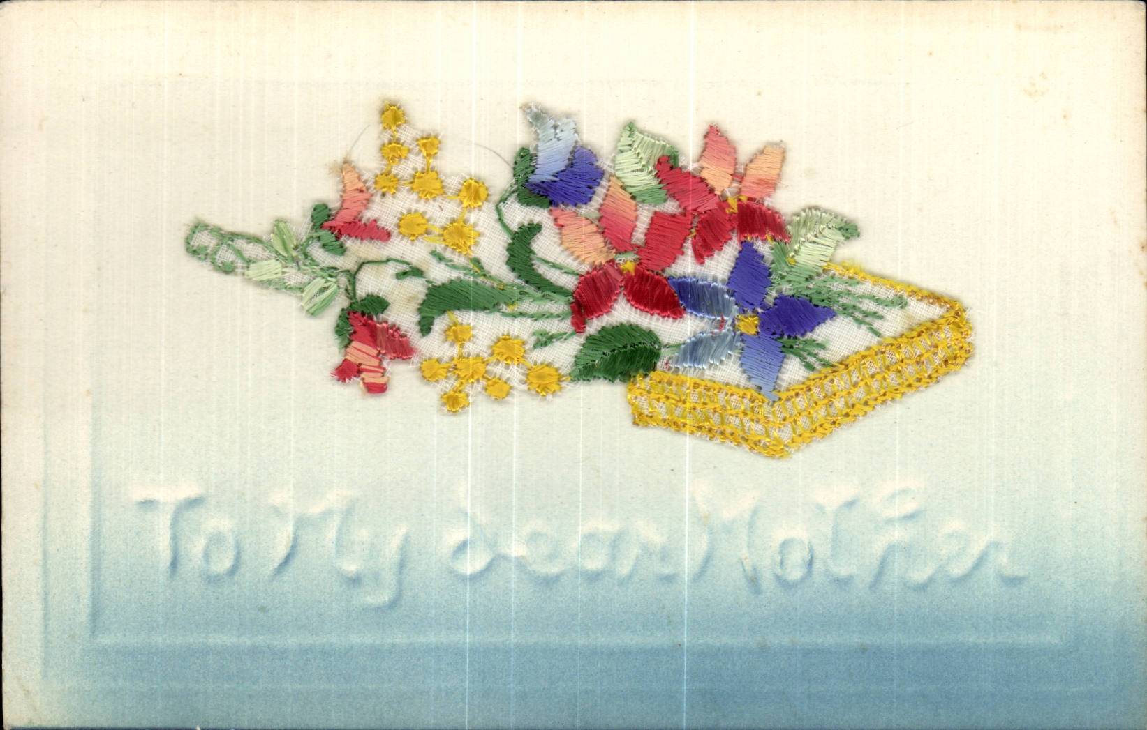 CPA Fantaisie Decor brode Fleurs To my dear mother