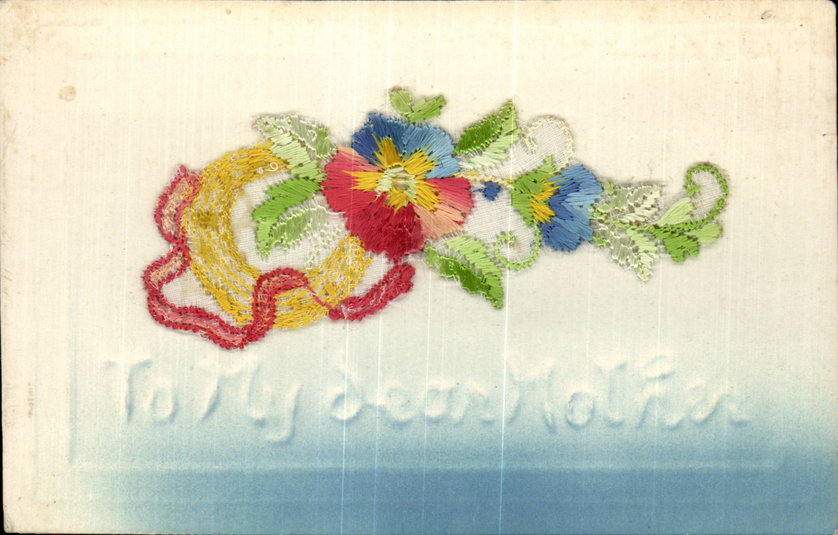 CPA Fantaisie Decor brode Fleurs To my dear mother