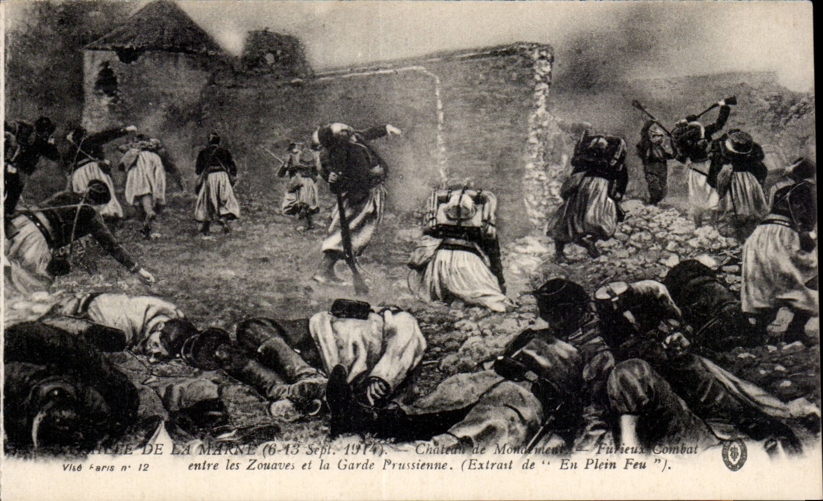 Batallas de CPA del castillo de Marne de los contratos de Montemont Furieux entre los zouaves y el protector prusiano Militaria