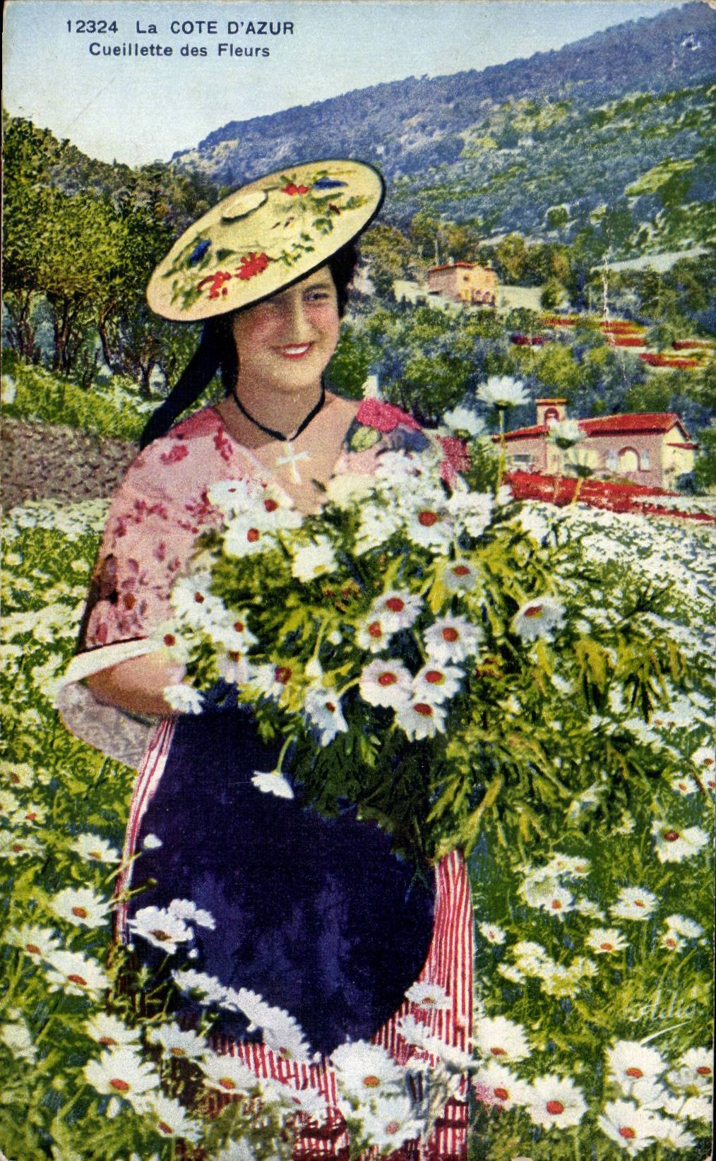 CPA la reunion azul de la dimension del traje del folklore de las flores
