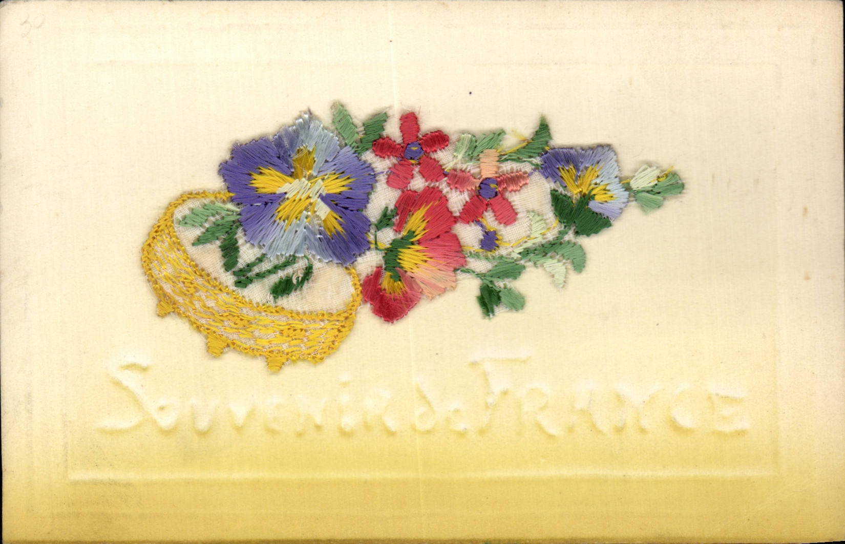 CPA Fantaisie Decor brode Fleurs Souvenir de France
