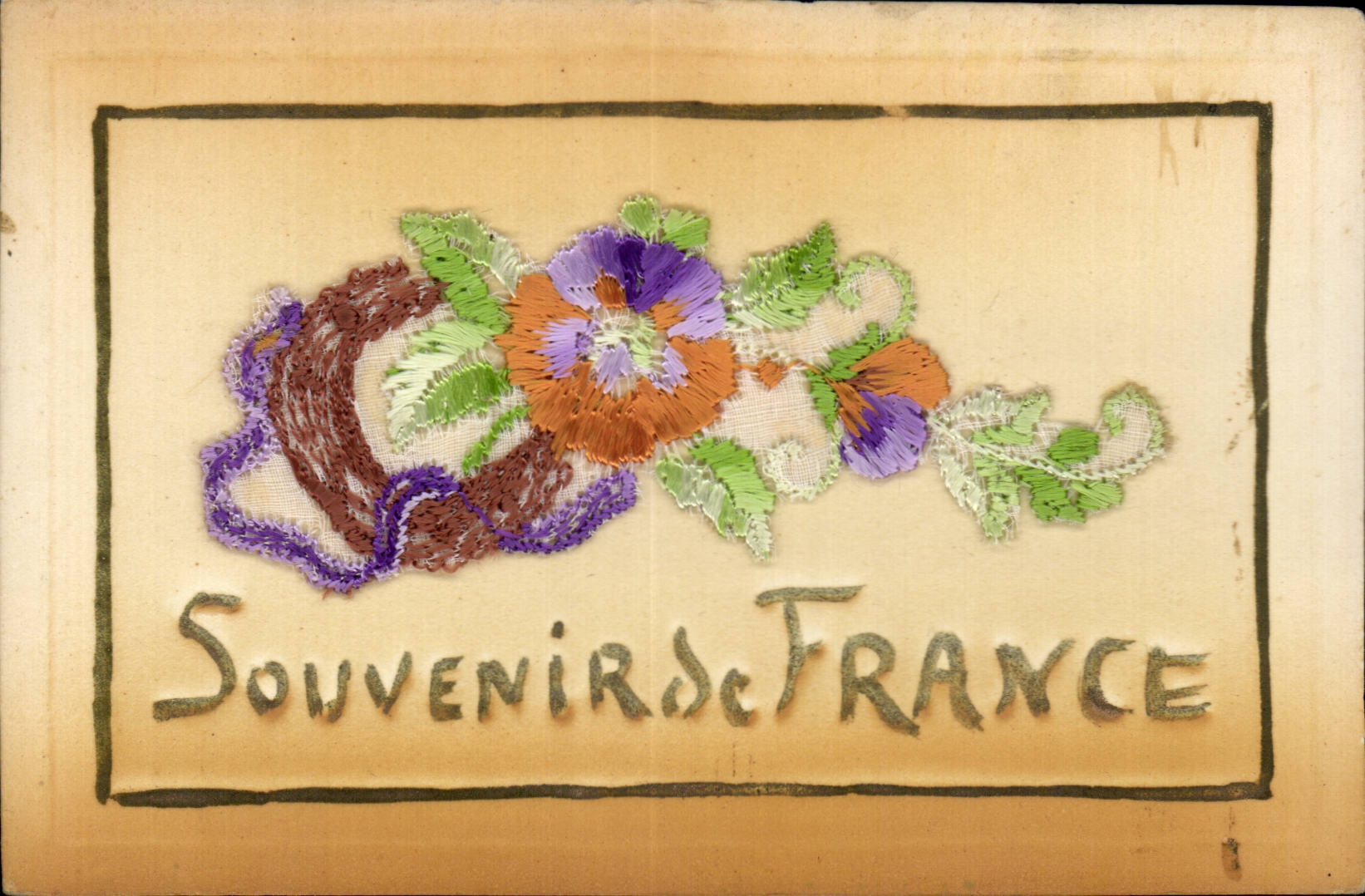 CPA Fantaisie Decor brode Souvenir de France