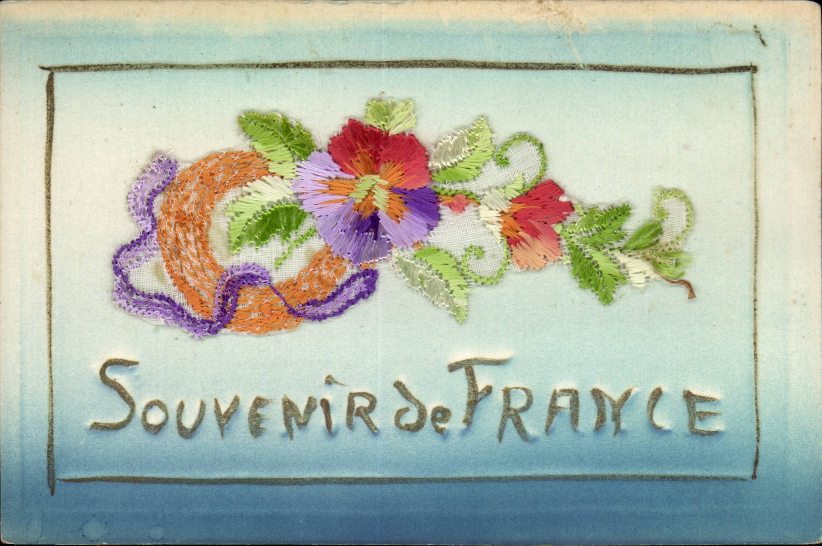 CPA Fantaisie Decor brode Souvenir de France
