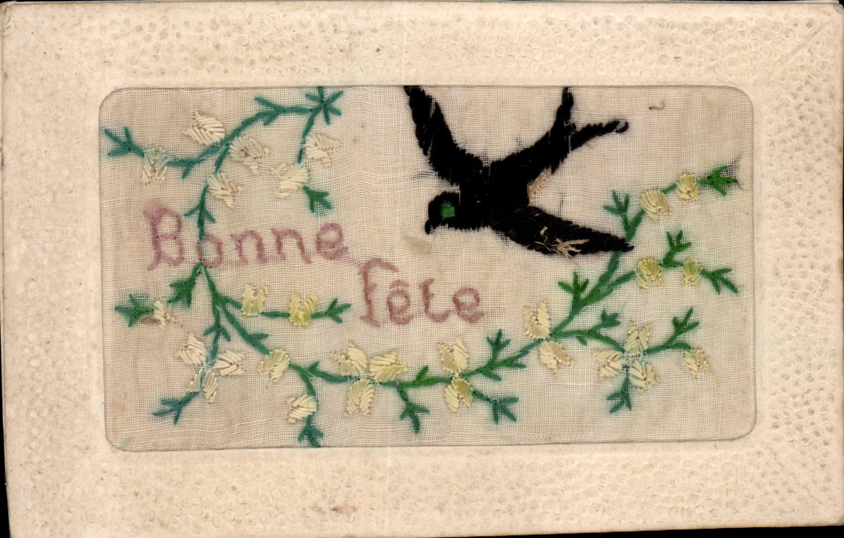CPA Fantaisie Decoration embroiders Bonne festival bird