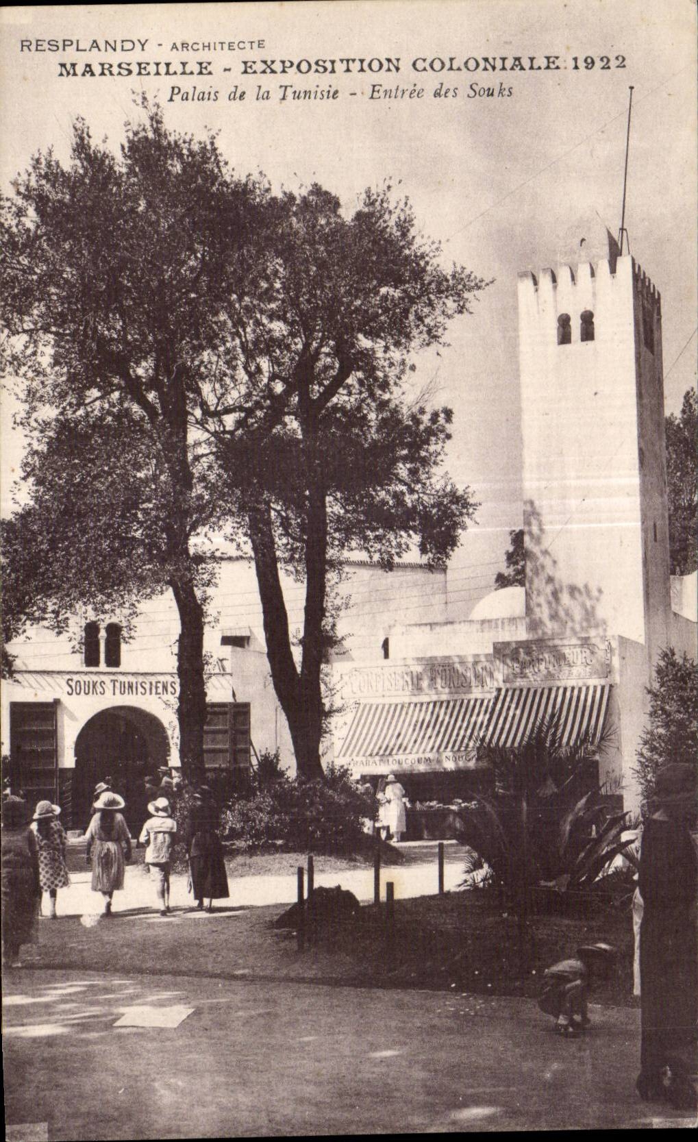 Colonial de CPA Marsella favorablemente Palais 1922 de la entrada de Tunez de los souks