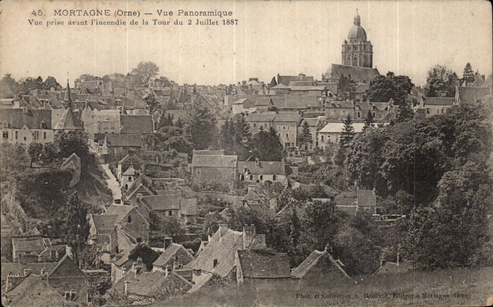 CPA Mortagne Vue panoramique Vue prise avant l incendie de la tour du 2 juillet 1887