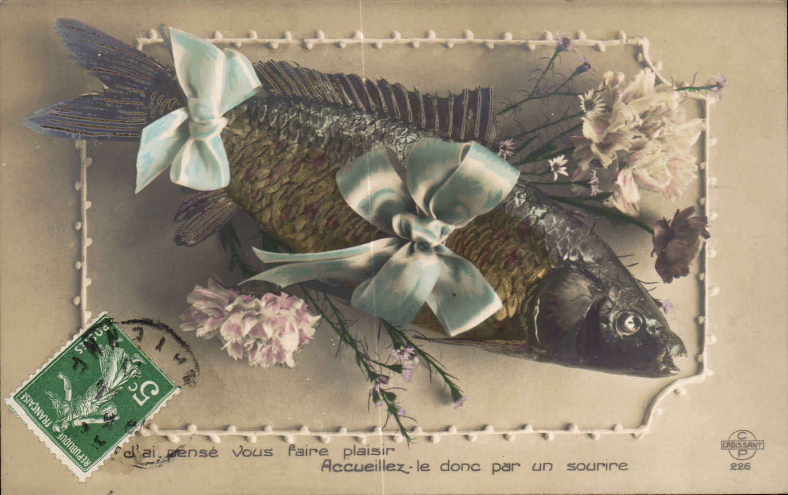 CPA Fantaisie Poisson Paques Easter