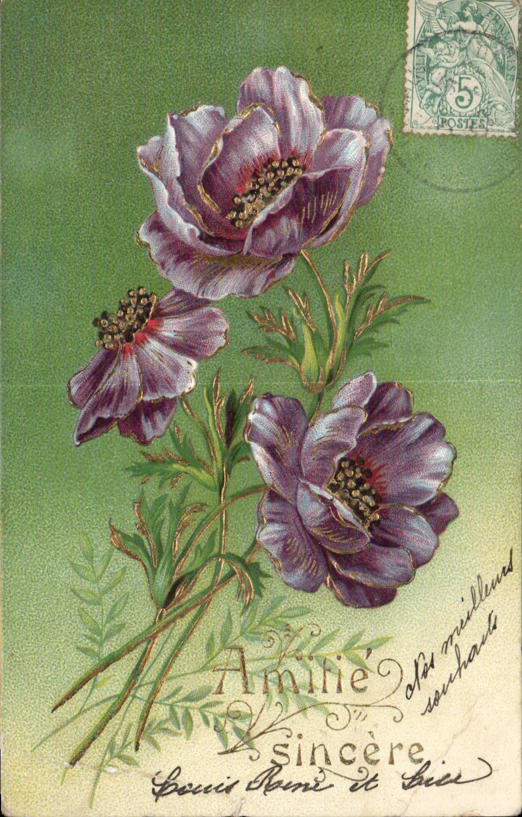 CPA Fantaisie Fleurs Amitie sincere