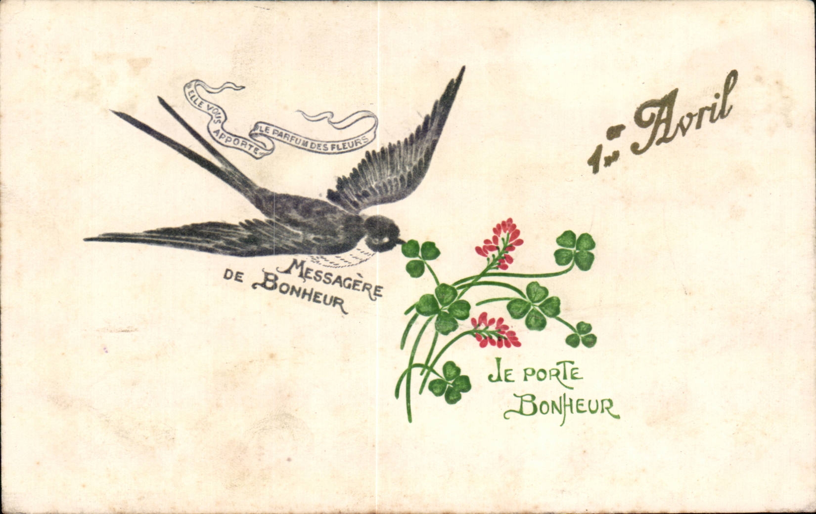 CPA Fantaisie Fleurs Hirondelle 1er avril