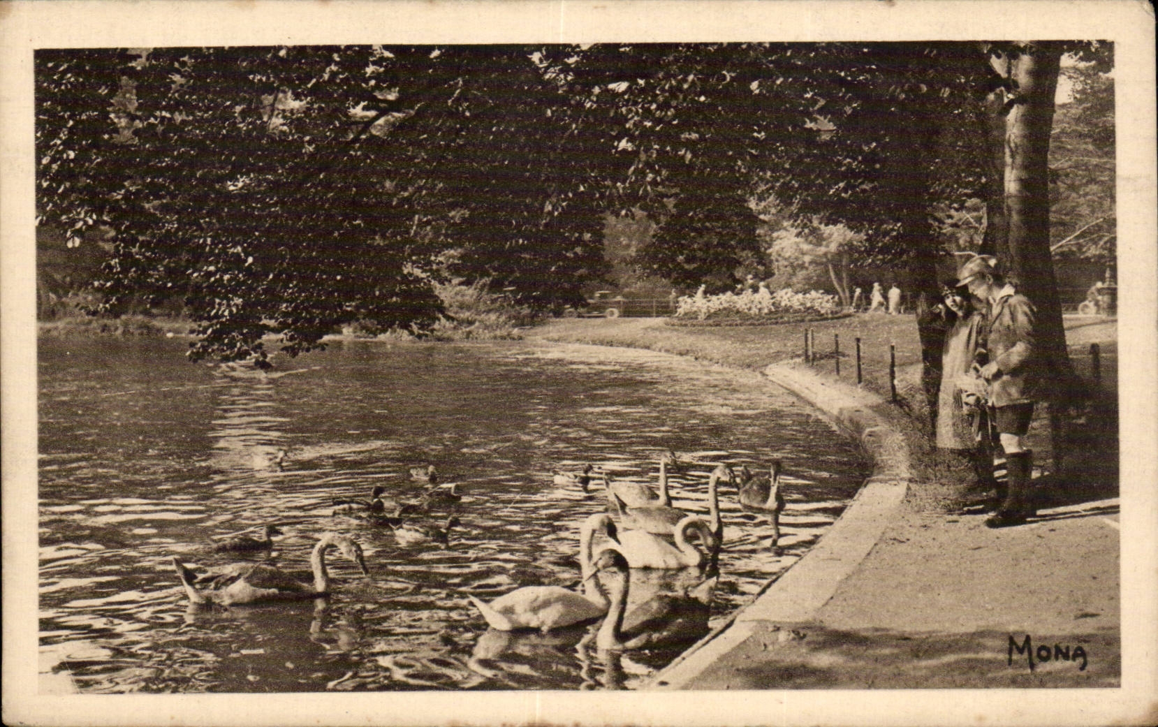 CPA Paris Au bois de Boulogne Cygnes sur le lac inferieur