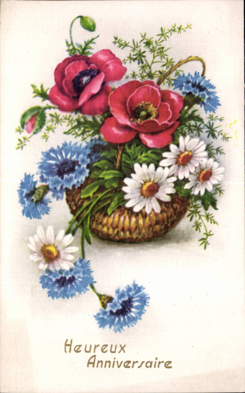 - Fleurs - Heureux Anniversaire - Happy Birthday - CPA 