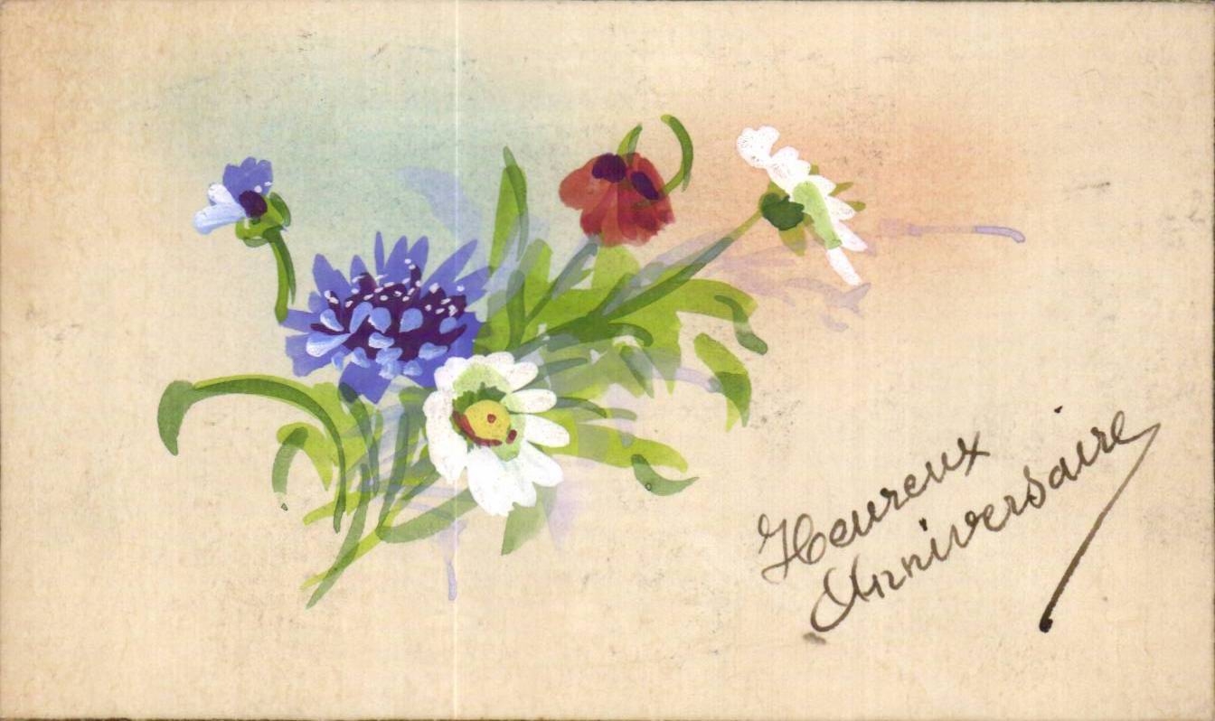 - Fleurs - Heureux Anniversaire - Happy Birthday - CPA 