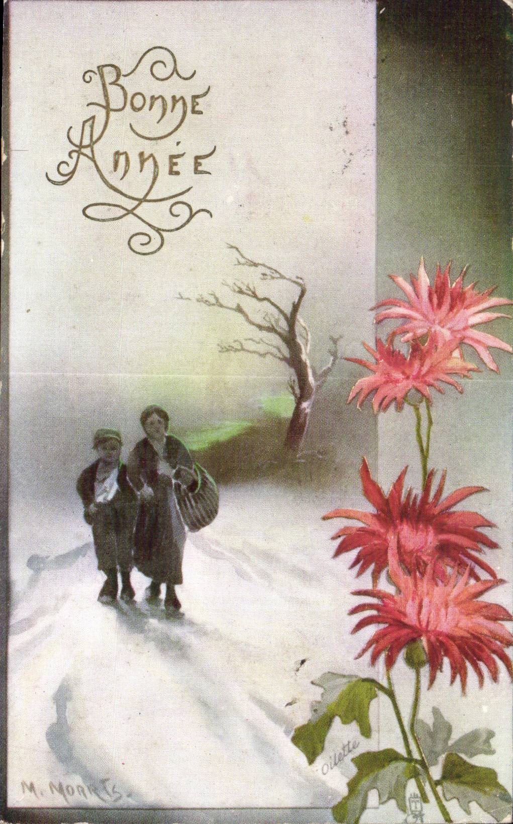 Fleurs Bonne Annee - Happy New Year - CPA