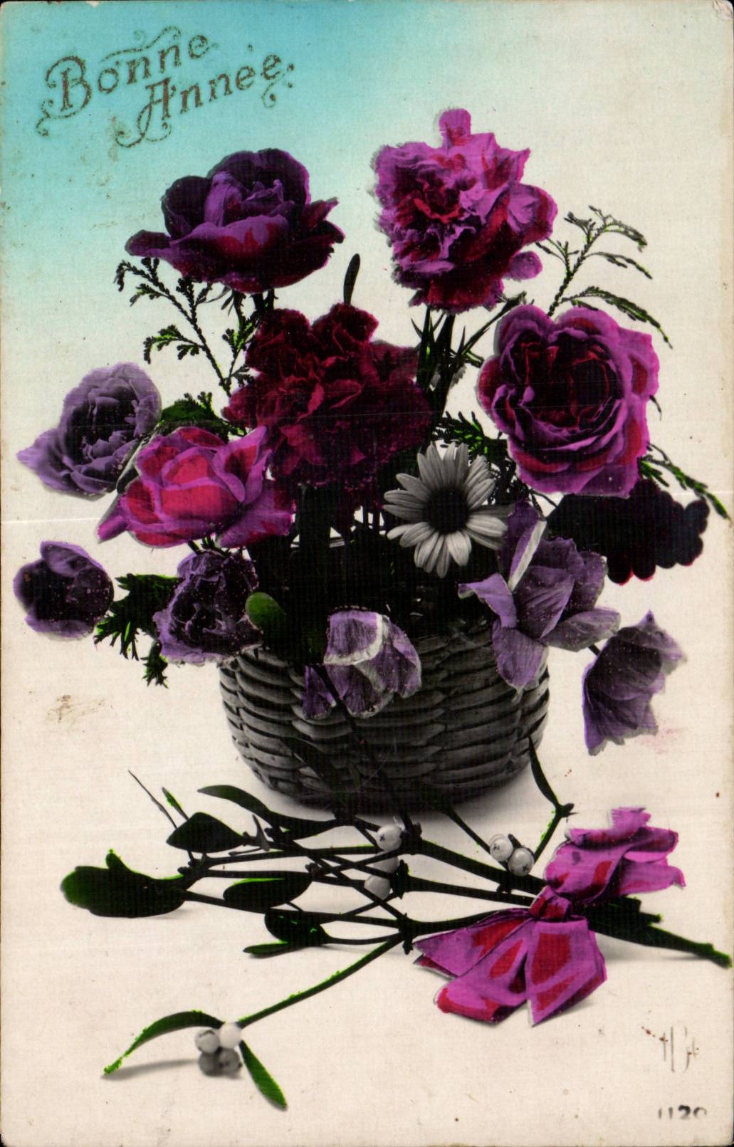 Feliz Ano Nuevo de las flores - Felices Ano Nuevo - CPA