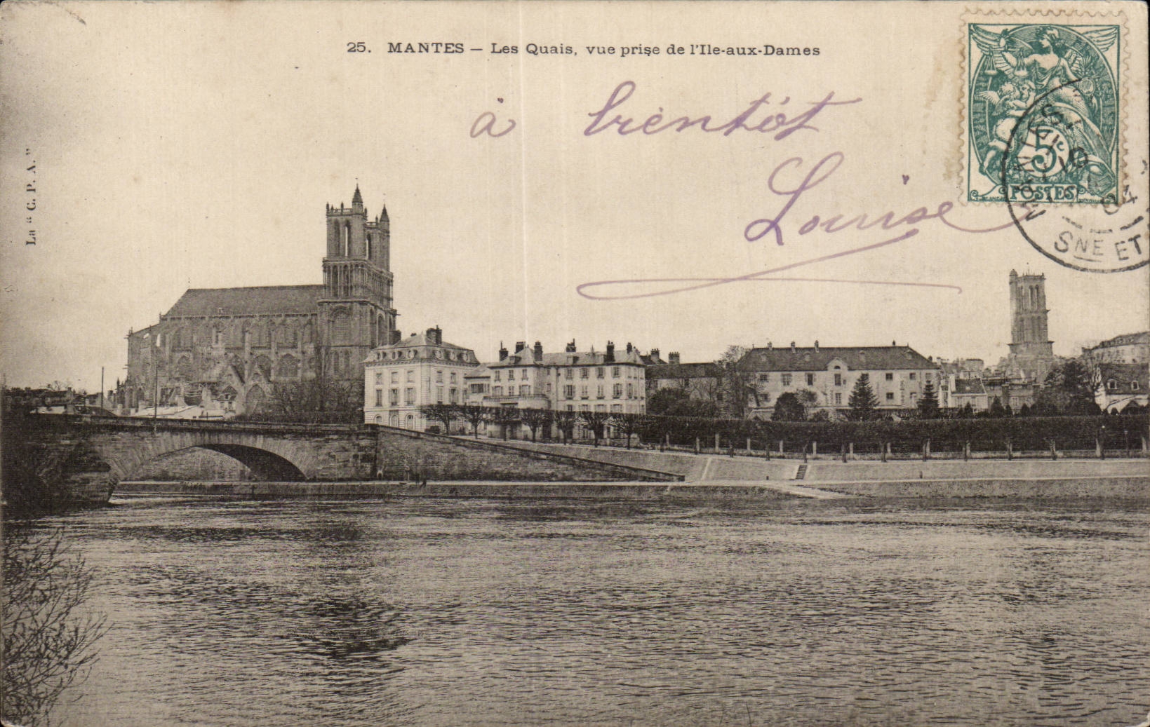 Mantes - Les Quais - vue prise de l Ile aux Dames - CPA
