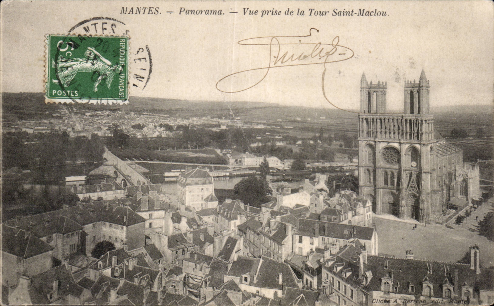 Mantes - Vue prise de la Tour Saint Maclou - CPA
