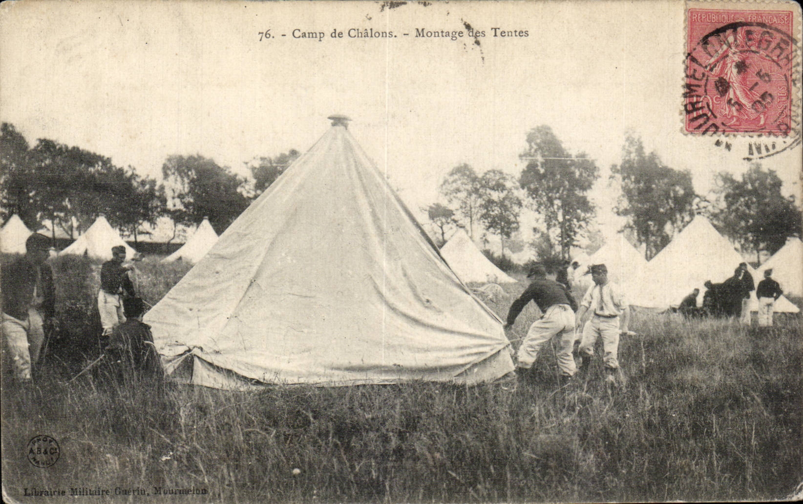 CPA Camp de Chalons Montage des tentes