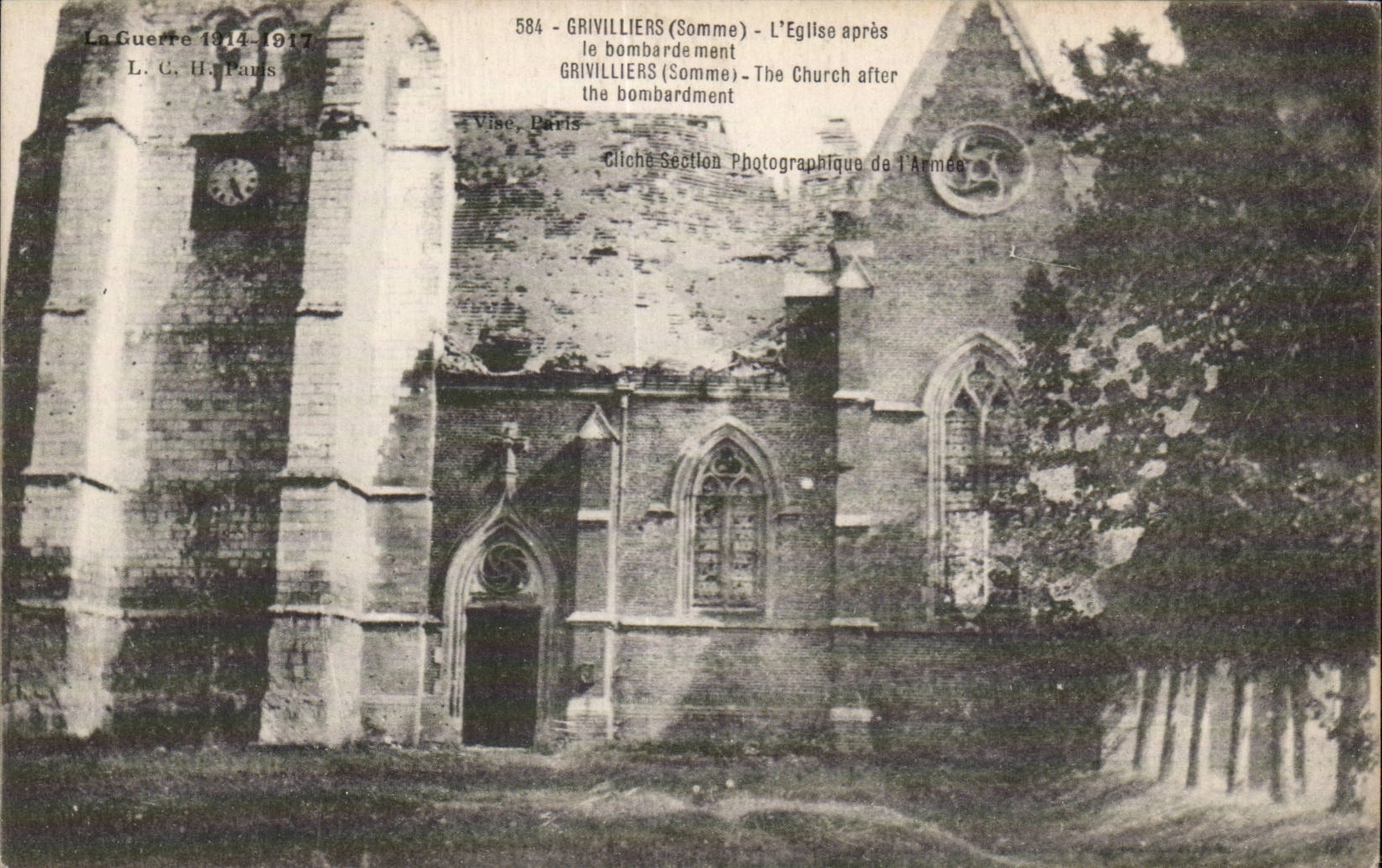 CPA Militaria Grivilliers church after the bombardment
