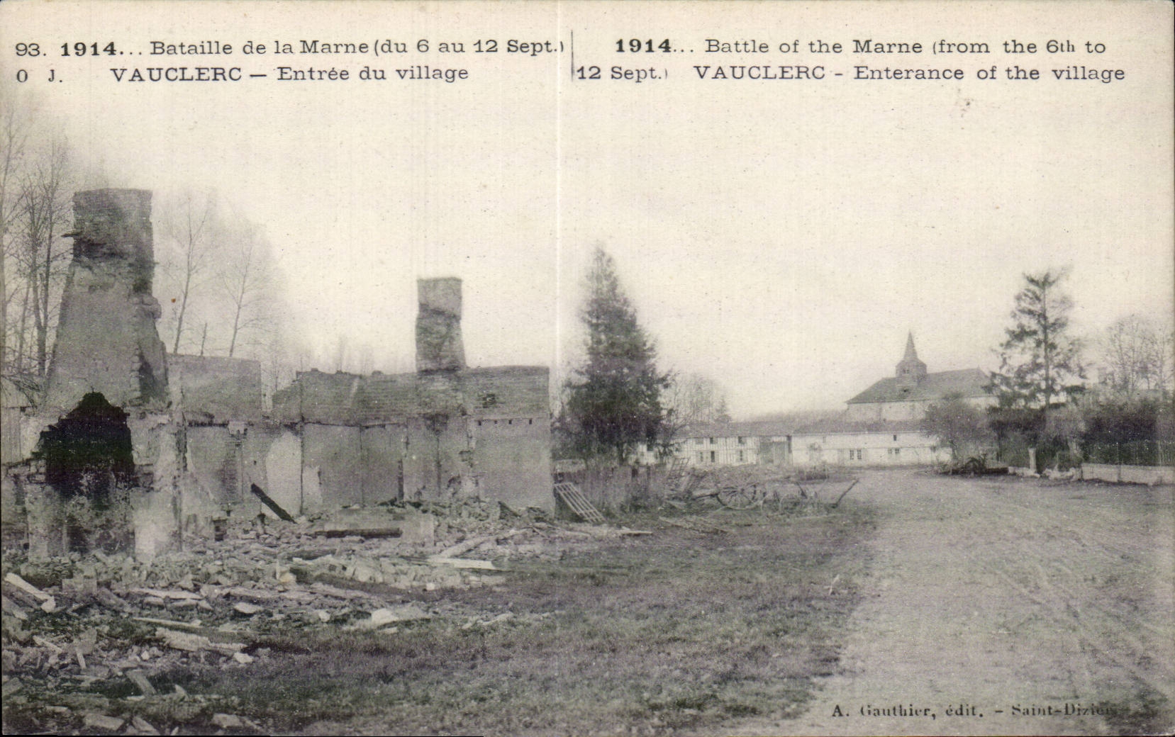 CPA Militaria Vauclerc Entree of the village Battles of the Marne