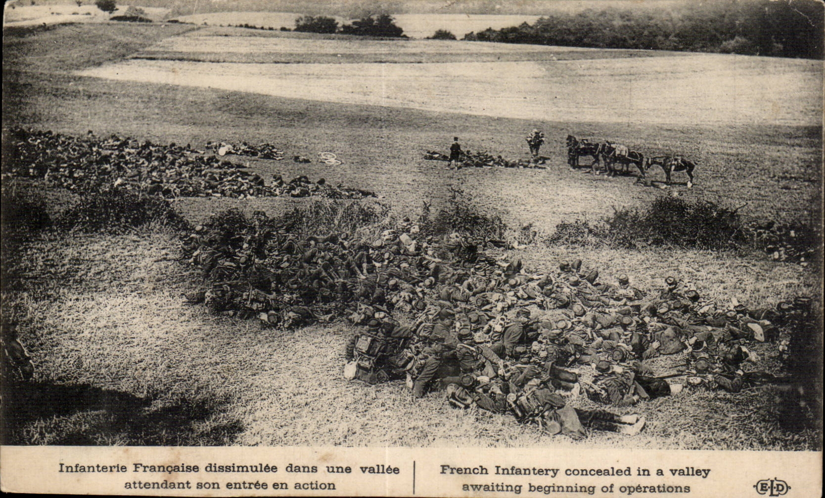 CPA Militaria French Infantry dissimulee in a valley waiting its Entering in action