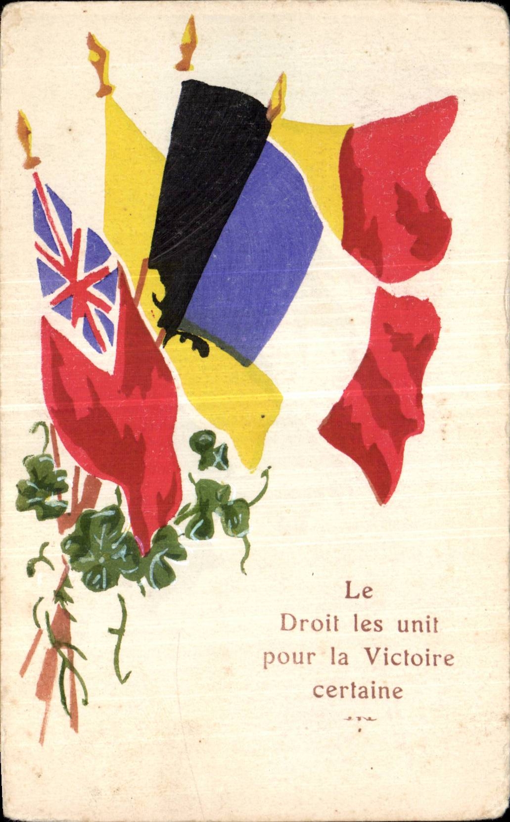 CPA Militaria Drapeaux France Grande Bretagne Belgique