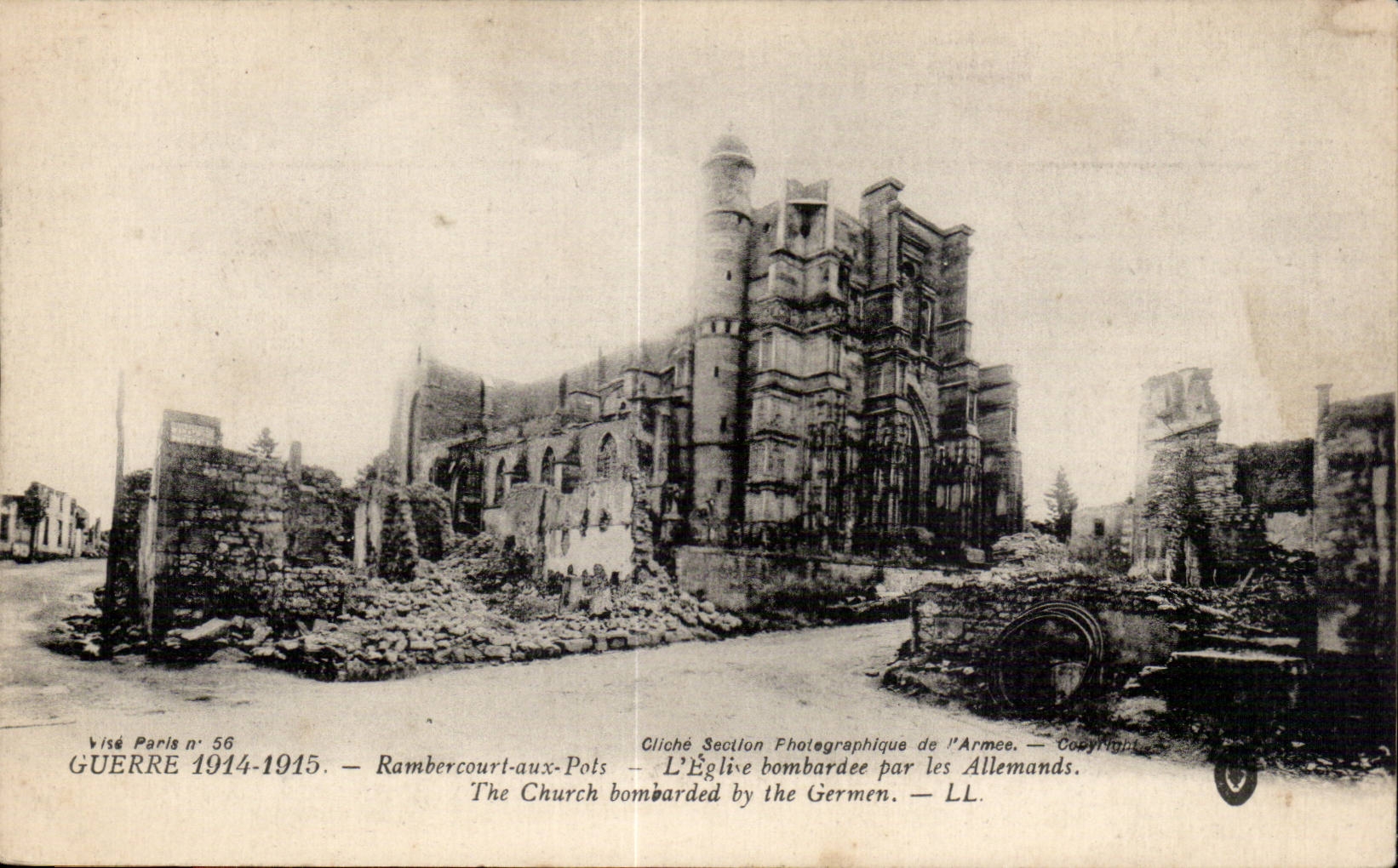 CPA Militaria War of 1914 Rambecourt to the Pots church bombardee by German